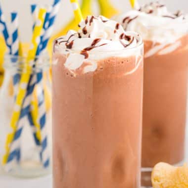chocolate ice cube milkshakes made with a frozen banana