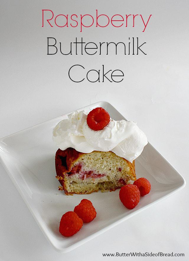 This recipe is one that I found a couple of years ago but had never gotten around to trying until a couple of weeks ago - and it is soooooo yummy!  It will definitely be a regular dessert around here as my whole family loved it!  My favorite things about this dessert are the fresh raspberries and the fact that you don't need frosting!  The original recipe didn't even mention frosting, and while I was baking it I was trying to decide if I should try a chocolate glaze or something, but I'm glad I didn't make the extra effort because this cake really doesn't need frosting at all!  We did top it with Cool Whip which I thought was perfect!