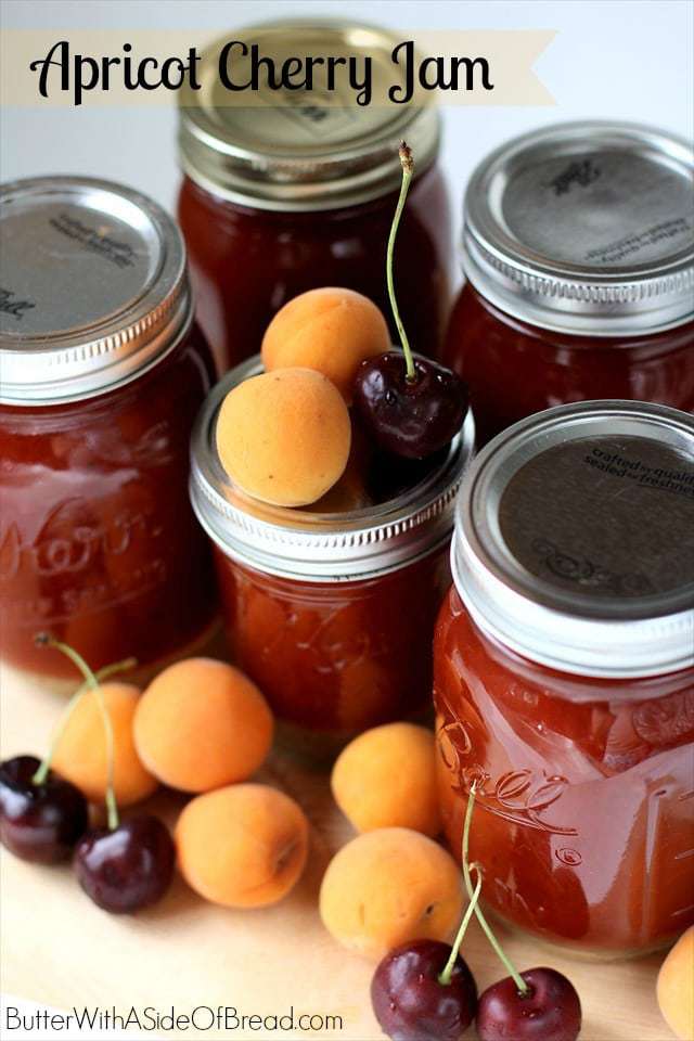 Isn't homemade jam the best? Our family very rarely purchases jam at the store because I just love making it and we always seem to have a variety on hand. I knew I wanted to make some jam when a friend gave us a ton of apricots, but I wanted to put a twist on it. Apricots have a very, very mild flavor so pairing them with something more bold, like fresh cherries, took the jam to a whole new level. It's delicious and I'm excited to have it on muffins and biscuits all winter long!