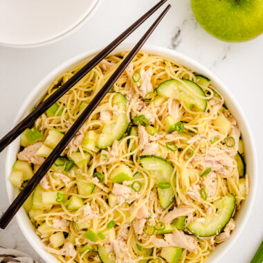 bowl of cold Asian chicken noodle salad