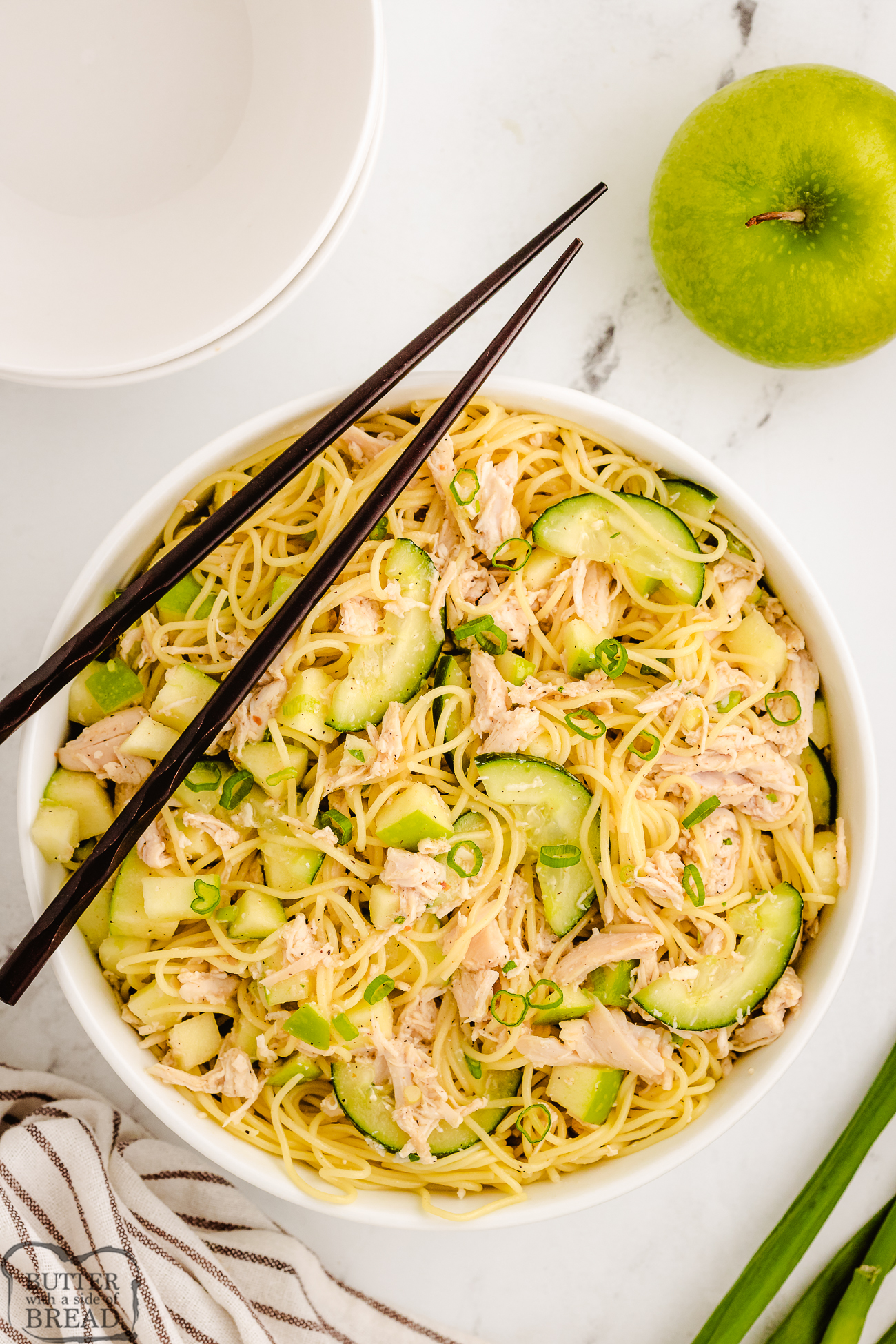 bowl of cold Asian chicken noodle salad