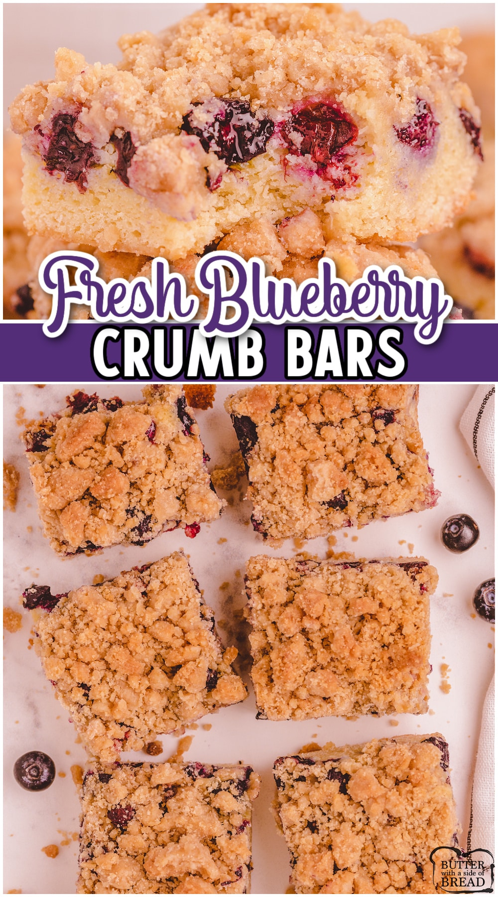 Blueberry Crumb Bars made with fresh blueberries & topped with a buttery streusel that tastes incredible! Blueberry Crumb Bar recipe that's easy to make & everyone loves!