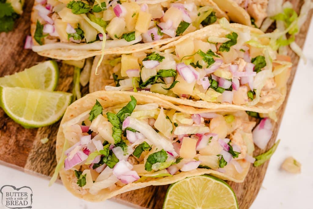 chicken pineapple tacos with red onion and cilantro
