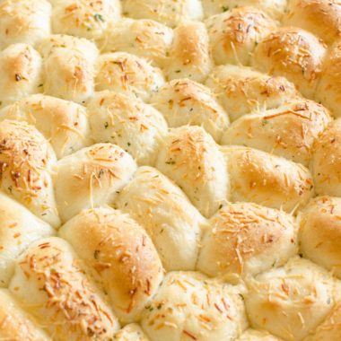 Easy Parmesan Garlic Dinner Rolls made from frozen rolls and tossed with butter and seasonings. Bakes in under 30 minutes, everyone loves these soft, buttery dinner rolls!