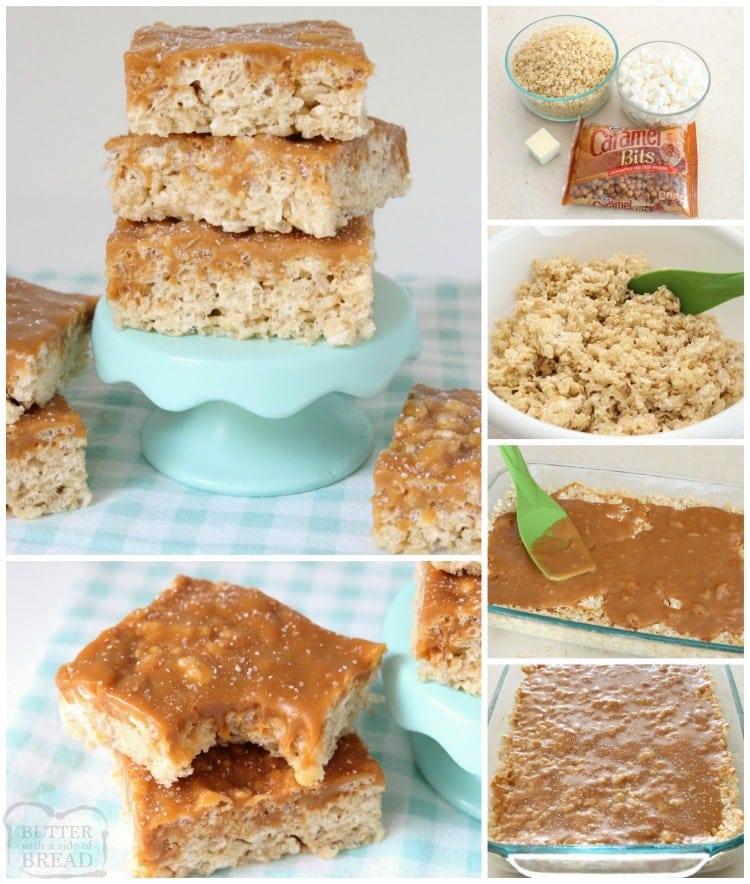 Caramel Rice Krispie Treats are soft, chewy marshmallow squares topped with smooth, rich caramel for an incredible take on rice krispie treats. 