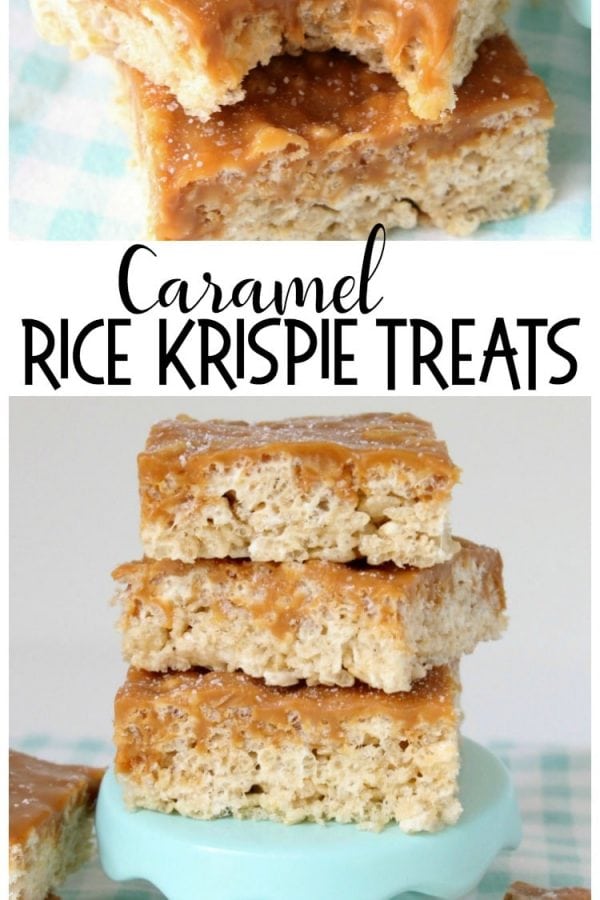 Caramel Rice Krispie Treats are soft, chewy marshmallow squares topped with smooth, rich caramel for an incredible take on traditional rice krispie treats.