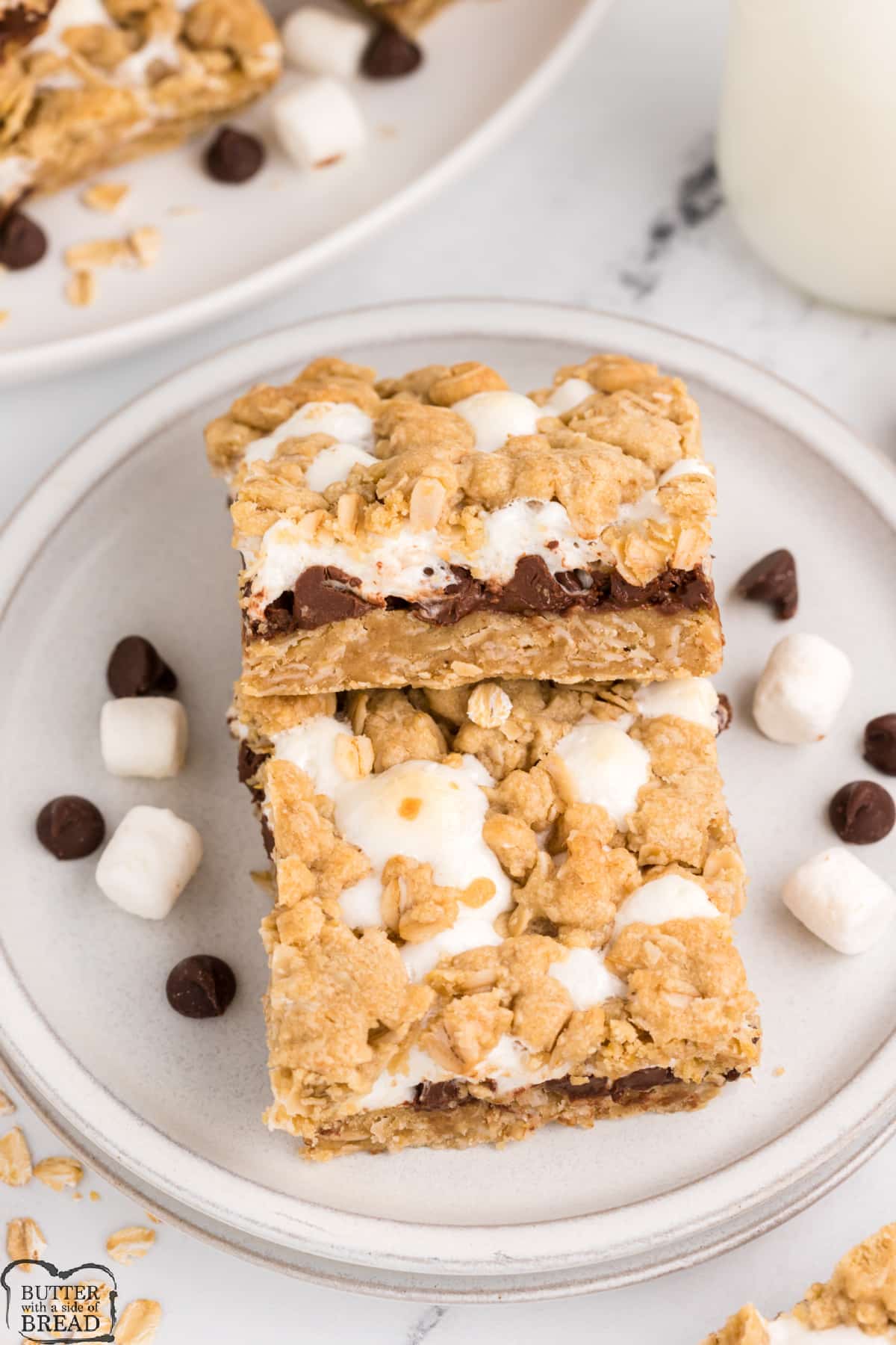 Oatmeal cookie bars with marshmallows and chocolate chips