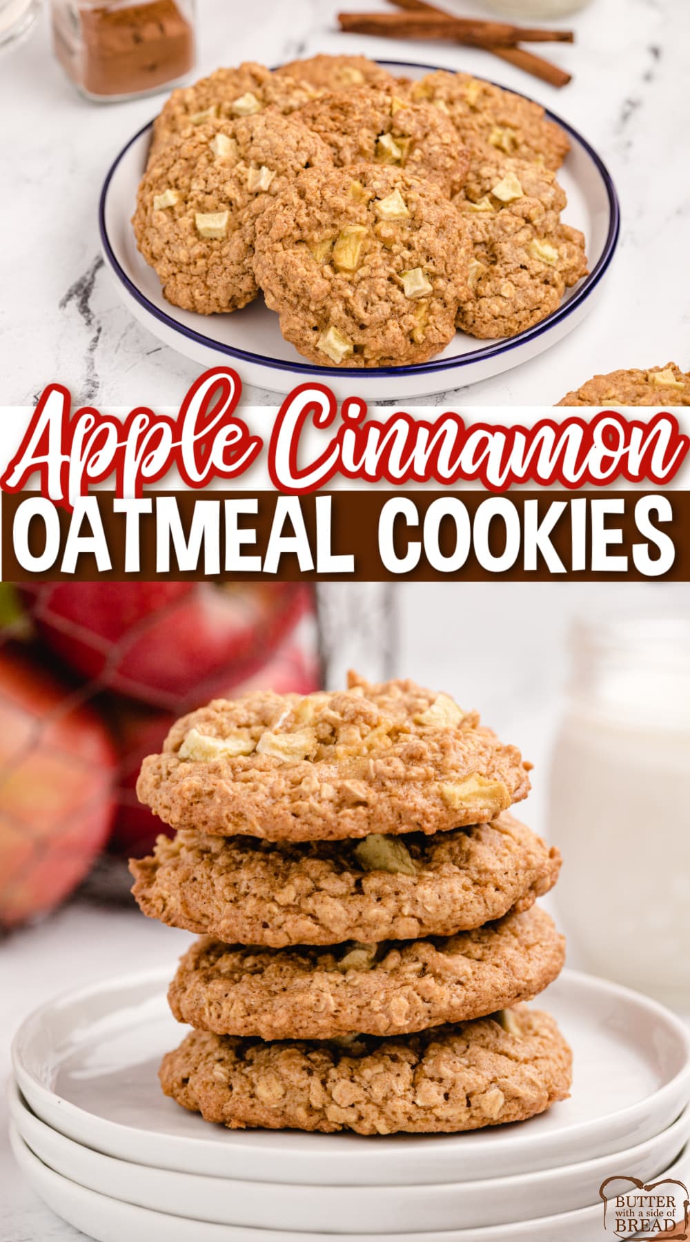 Apple Cinnamon Oatmeal Cookies made with a cake mix and fresh apples. Delicious oatmeal cookie recipe that tastes a little bit like apple pie! 