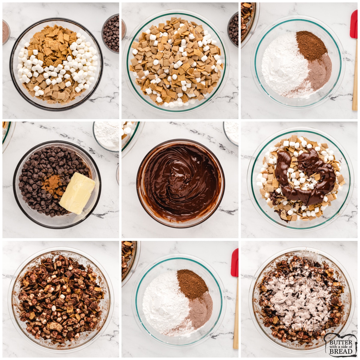 Step by step instructions on how to make Hot Chocolate Snack Mix