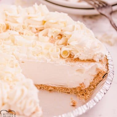 slice from a white chocolate cheesecake pie
