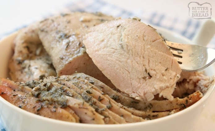 Easy Slow Cooker Turkey Breast recipe made with butter, a sliced apple and a basic mix of traditional seasonings. Crock pot turkey breast recipe perfect for any time of the year!
