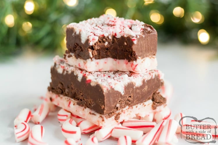 Easy Chocolate Peppermint Fudge recipe that can be made in the microwave