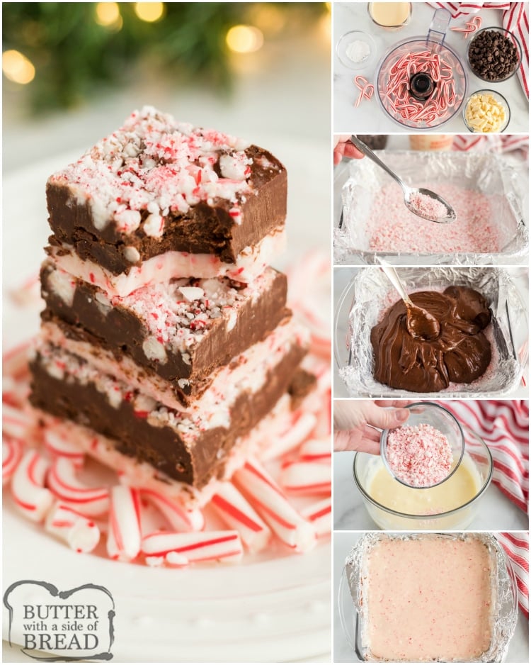 Step by step instructions on making candy cane fudge