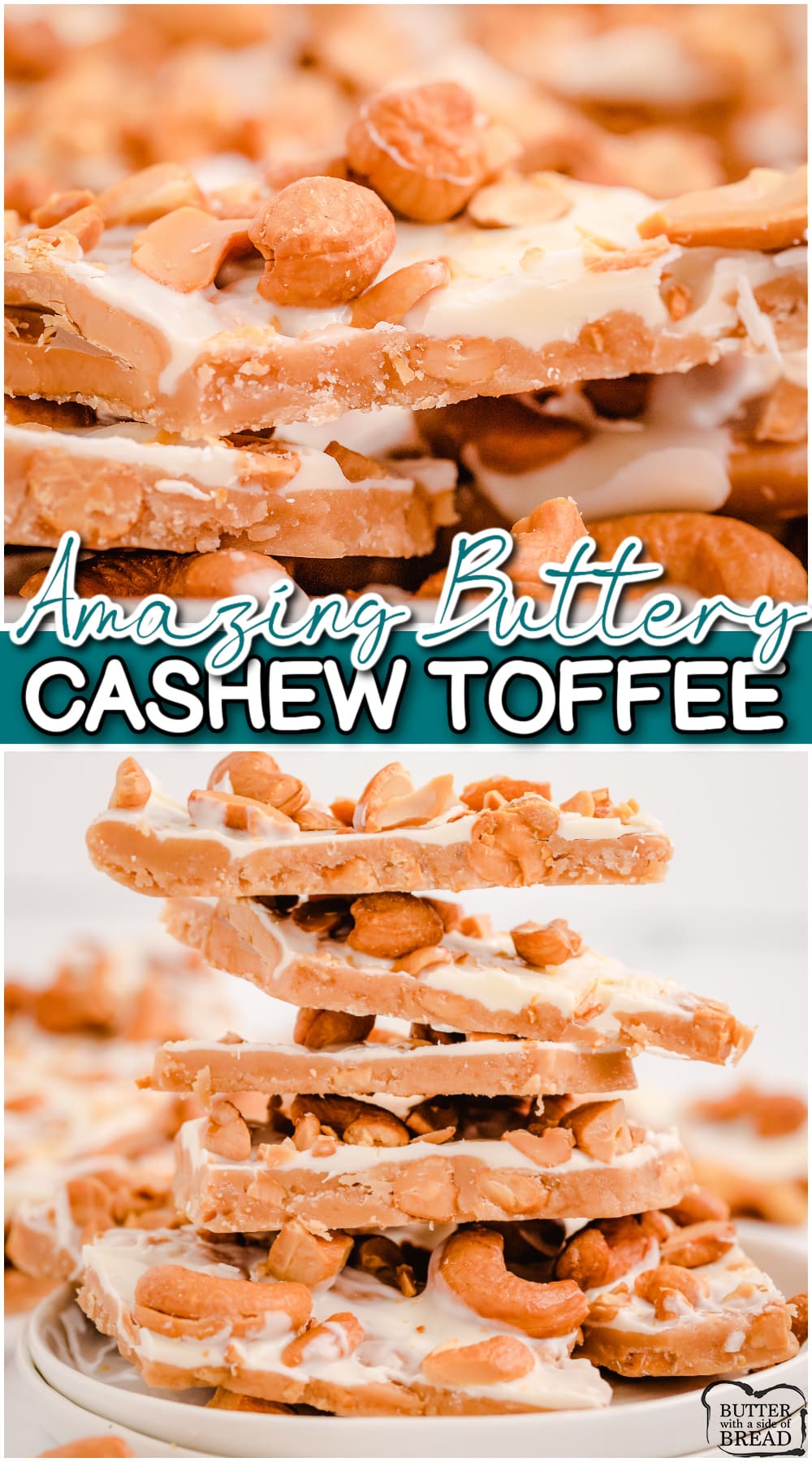 I make a double batch of this Cashew Toffee every single year for the past 15+ years! Buttery rich toffee that's tender with fantastic flavor from roasted cashews. Tips included for making the BEST toffee!