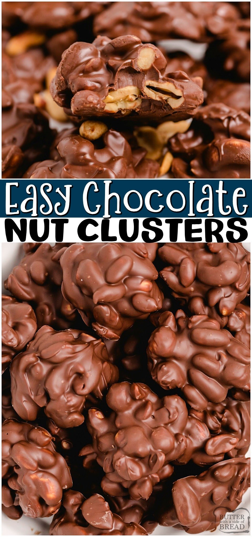 Chocolate Nut clusters are a fun & simple holiday treat! Salted Nuts covered in rich chocolate cooled & set into perfect candy clusters for gift trays!