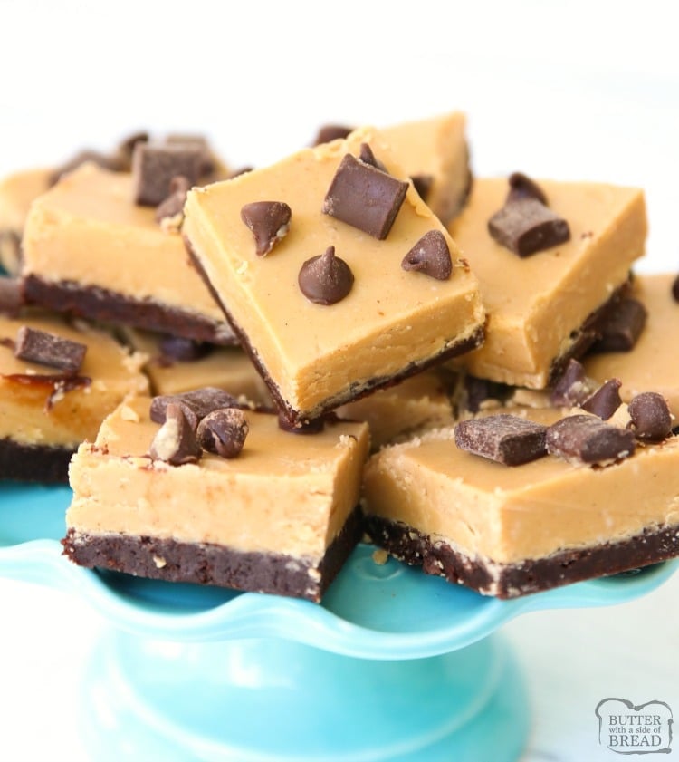 Peanut Butter Fudge Brownies made easy with 2 layers, a thin homemade brownie topped with smooth & creamy peanut butter fudge. Perfect chocolate peanut butter combination!
