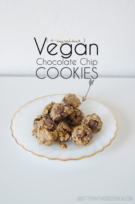4-Ingredient Vegan Chocolate Chip Cookies are a quick and healthy treat that you can feel good about eating! These gluten-free vegan chocolate chip cookies can be baked or eaten raw, they are absolutely delectable both ways.