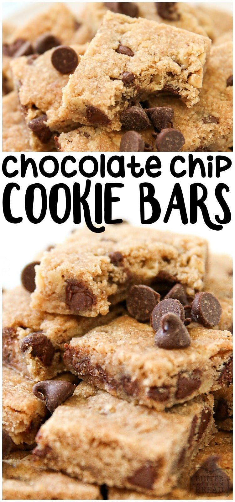 Easy Chocolate Chip Bars are the best chocolate chip cookie recipe made into a cookie bar recipe! This delicious treat is so easy, ready in 30 minutes, and is loved by everyone.