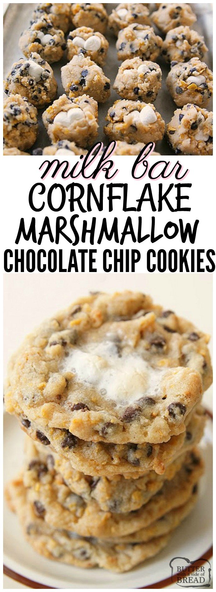 Milk Bar Cornflake Marshmallow Cookies just like the ones served in Momofuku Milk Bar in NYC! I think my version is even BETTER...and they're easier to make! See my tips and tricks on making these incredible cornflake chocolate chip cookies in your own kitchen.