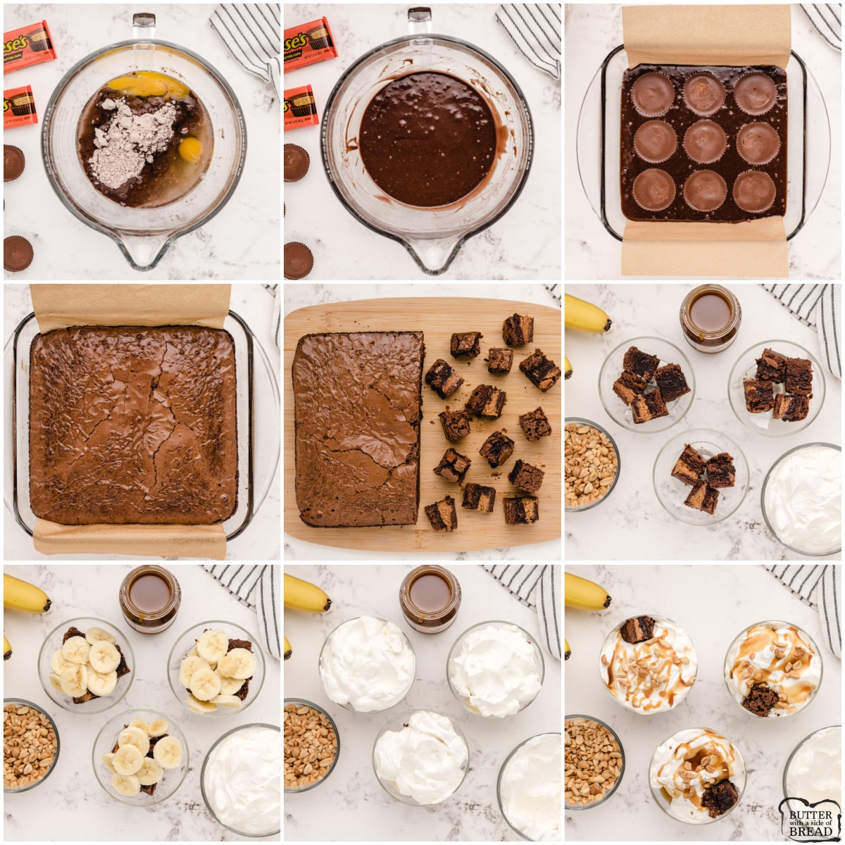 Step by step instructions on how to make Peanut Butter Cup Brownie Trifle 