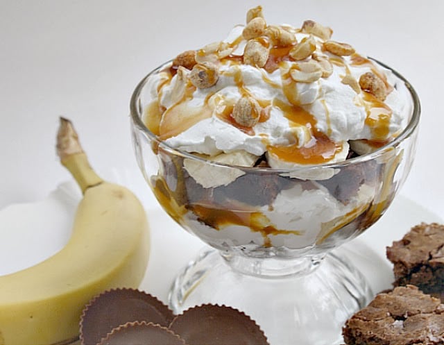 Butter With a Side of Bread: Peanut Butter Brownie Trifle with Bananas and Caramel