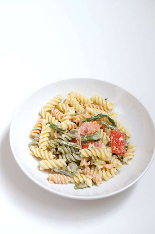 pasta with garlic roasted vegetables & the easiest cream sauce ever! at butter with a side of bread.com