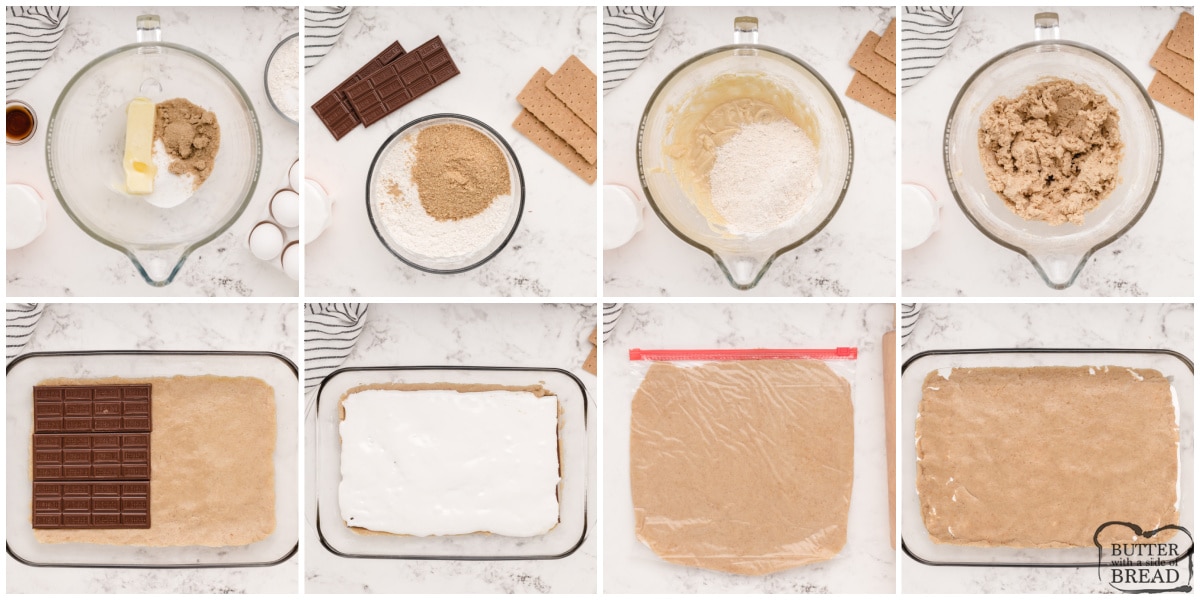 Step by step instructions on how to make Baked S'mores Bars