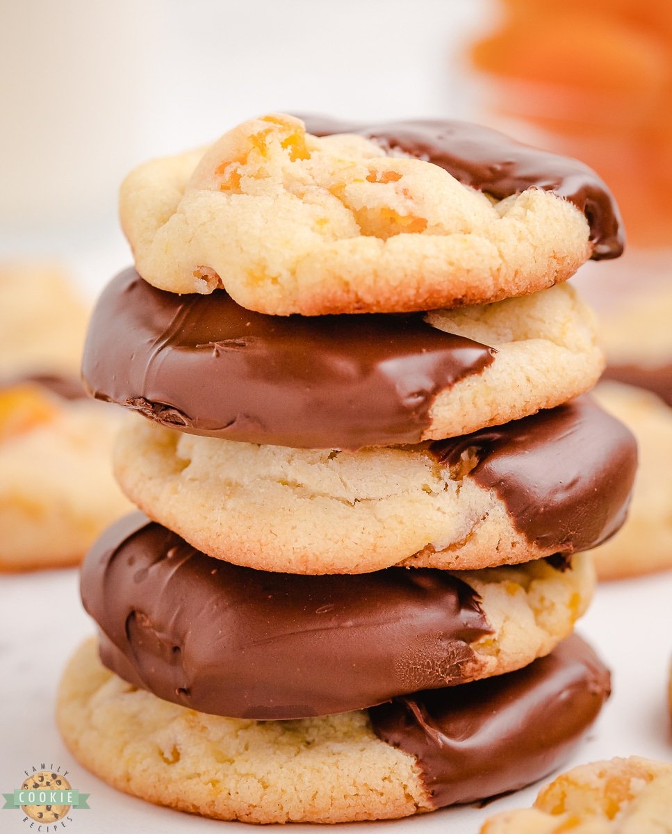 stack of dark chocolate apricot cookies