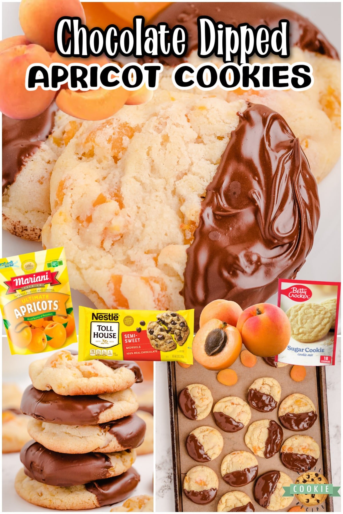 Dark Chocolate Apricot Cookies have tangy dried apricots in the sweet cookie dough! The addition of the dark chocolate on these apricot sugar cookies is simply decadent!