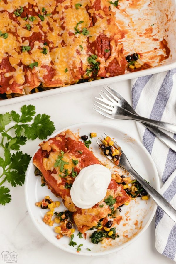 SPINACH & BLACK BEAN VEGETARIAN ENCHILADAS - Butter with a Side of Bread
