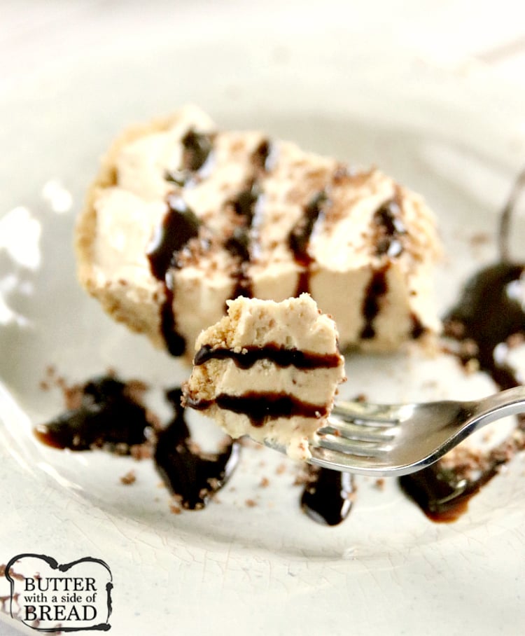 Frozen Peanut Butter Pie is cold, creamy and easy to make with only five ingredients! This no bake peanut butter pie recipe is a family favorite dessert that only takes a few minutes to make!