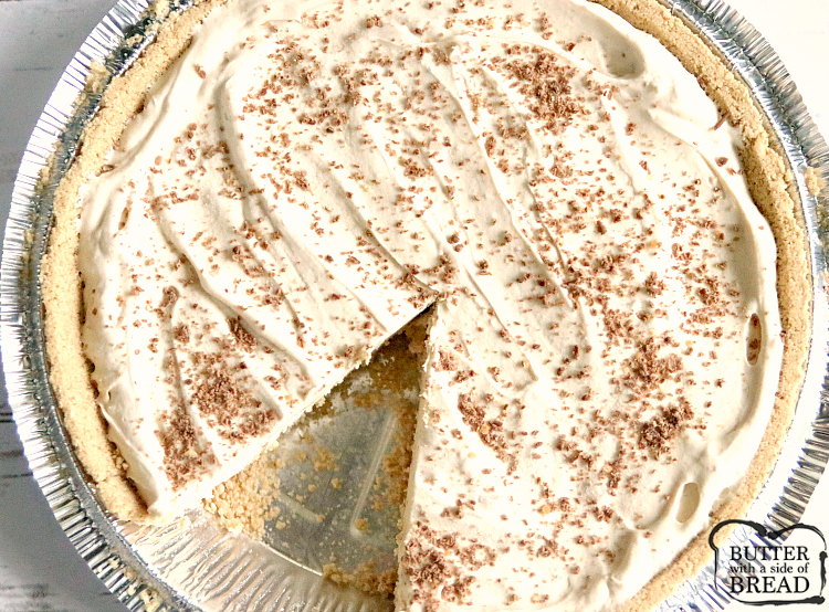 Frozen Peanut Butter Pie is cold, creamy and easy to make with only five ingredients! This no bake peanut butter pie recipe is a family favorite dessert that only takes a few minutes to make!