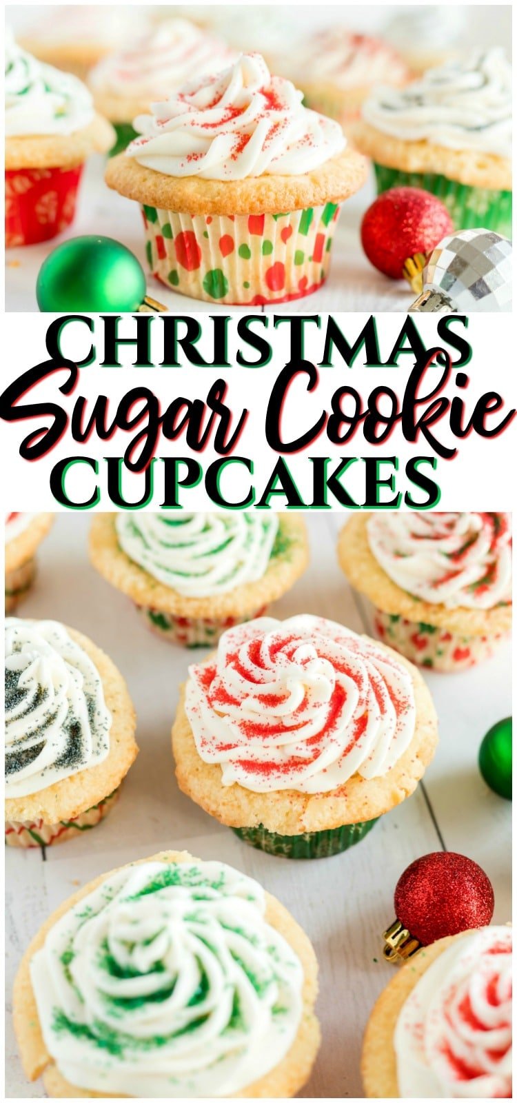 Sugar Cookie Cupcakes are cupcakes that taste just like sugar cookies! The best flavors of two incredible desserts combine in these soft and sweet vanilla frosted cupcakes. #sugarcookies #cupcakes #baking #dessert #Christmas #holidays #dessert #recipe from BUTTER WITH A SIDE OF BREAD