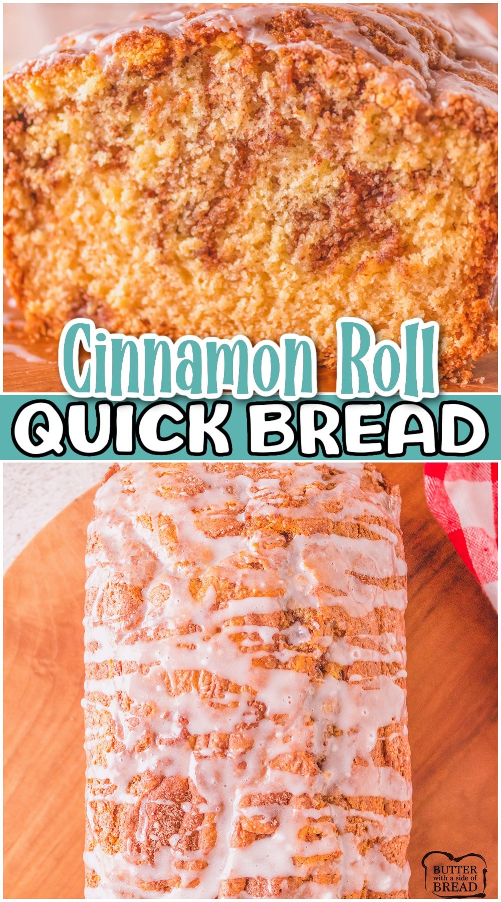 Easy Cinnamon Roll Quick Bread has all the delicious cinnamon roll flavors in an easy no-yeast bread recipe! Sweet bread batter swirled with cinnamon sugar and topped with a simple vanilla glaze.