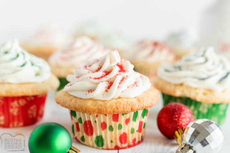 Sugar Cookie Cupcakes are cupcakes that taste just like sugar cookies! The best flavors of two incredible desserts combine in these soft and sweet vanilla frosted cupcakes.