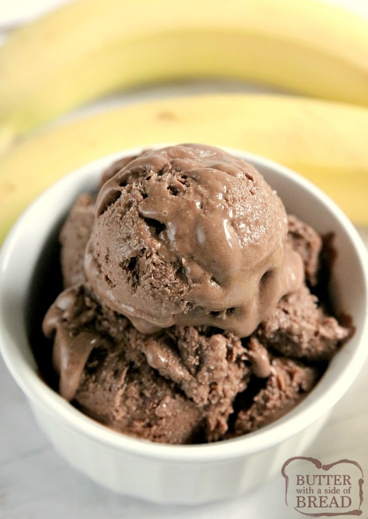 Chocolate Banana Ice Cream is made with only 4 ingredients and a blender, no ice cream maker required! This banana ice cream recipe is deliciously creamy, full of chocolate and so easy to make too! 