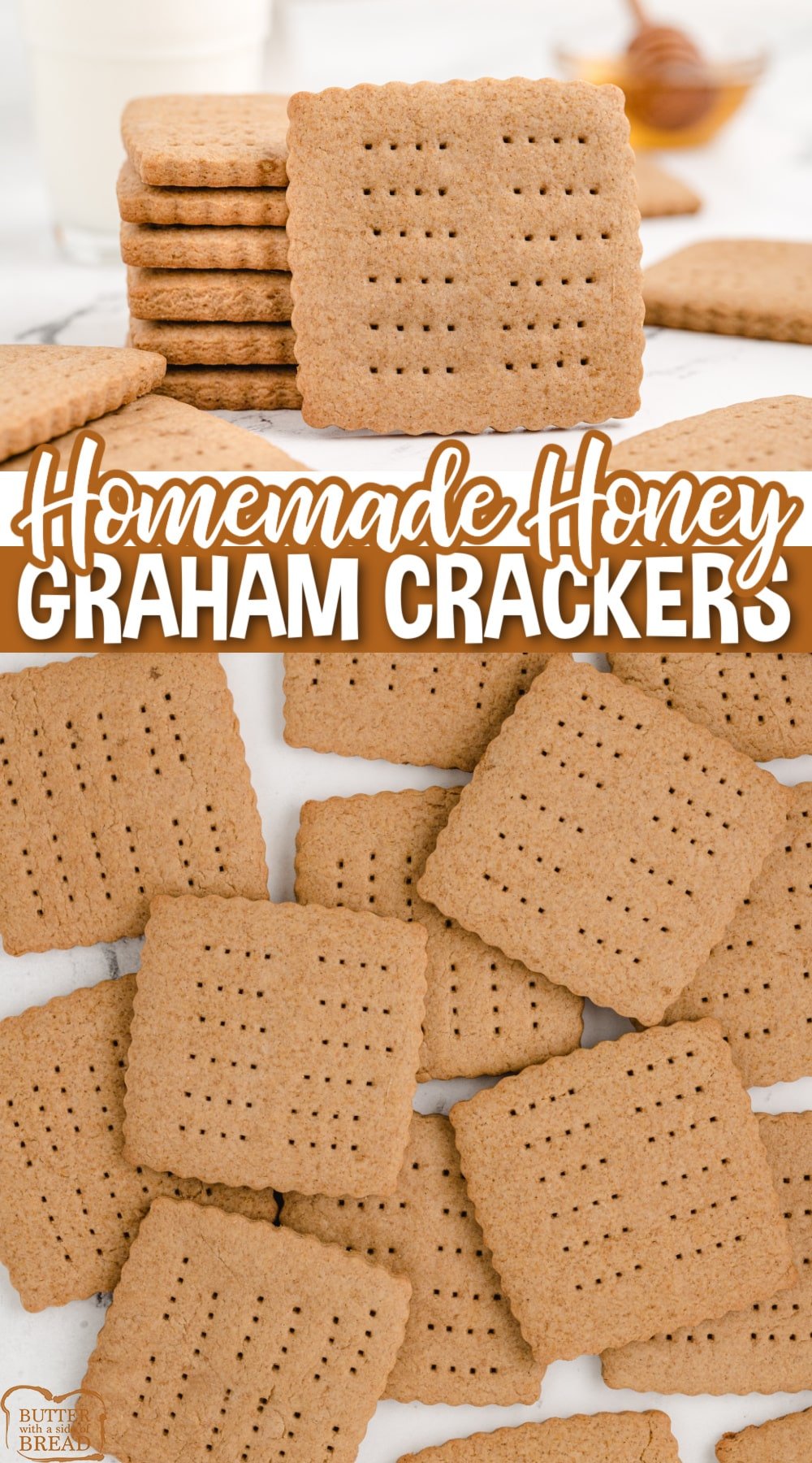 Homemade Graham Crackers are easy to make with a few basic ingredients. These honey graham crackers are made with whole wheat flour and sweetened with honey!