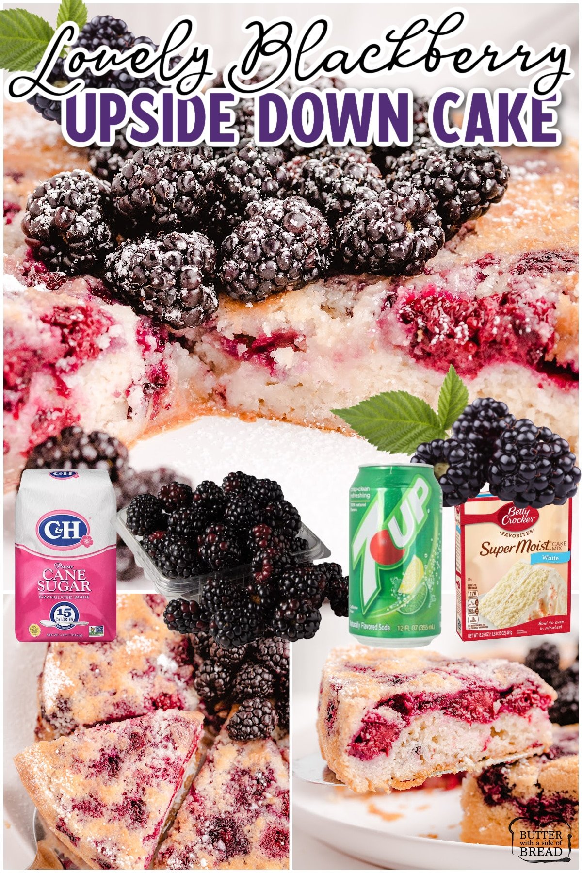 Blackberry Upside down Cake is a delightfully simple blackberry dessert made with just 4 ingredients! This berry cake with cake mix is made easy in minutes & has incredible flavor.