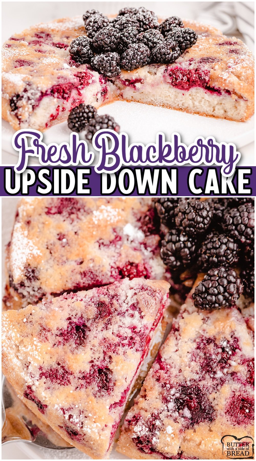 Blackberry Upside down Cake is a delightfully simple blackberry dessert made with just 4 ingredients! This berry cake with cake mix is made easy in minutes & has incredible flavor.