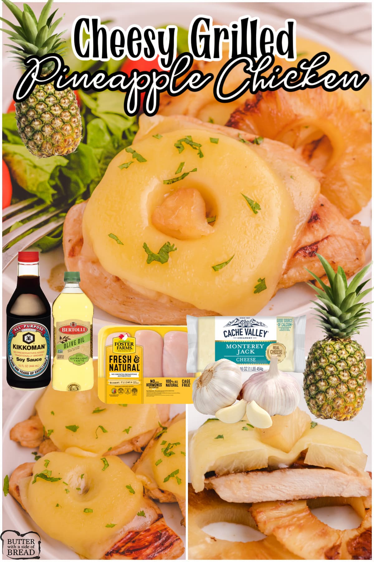 Cheesy Grilled Pineapple Chicken made with an easy marinade & topped with grilled pineapple and a slice of jack cheese. Tender, juicy grilled chicken recipe with fantastic flavor! 