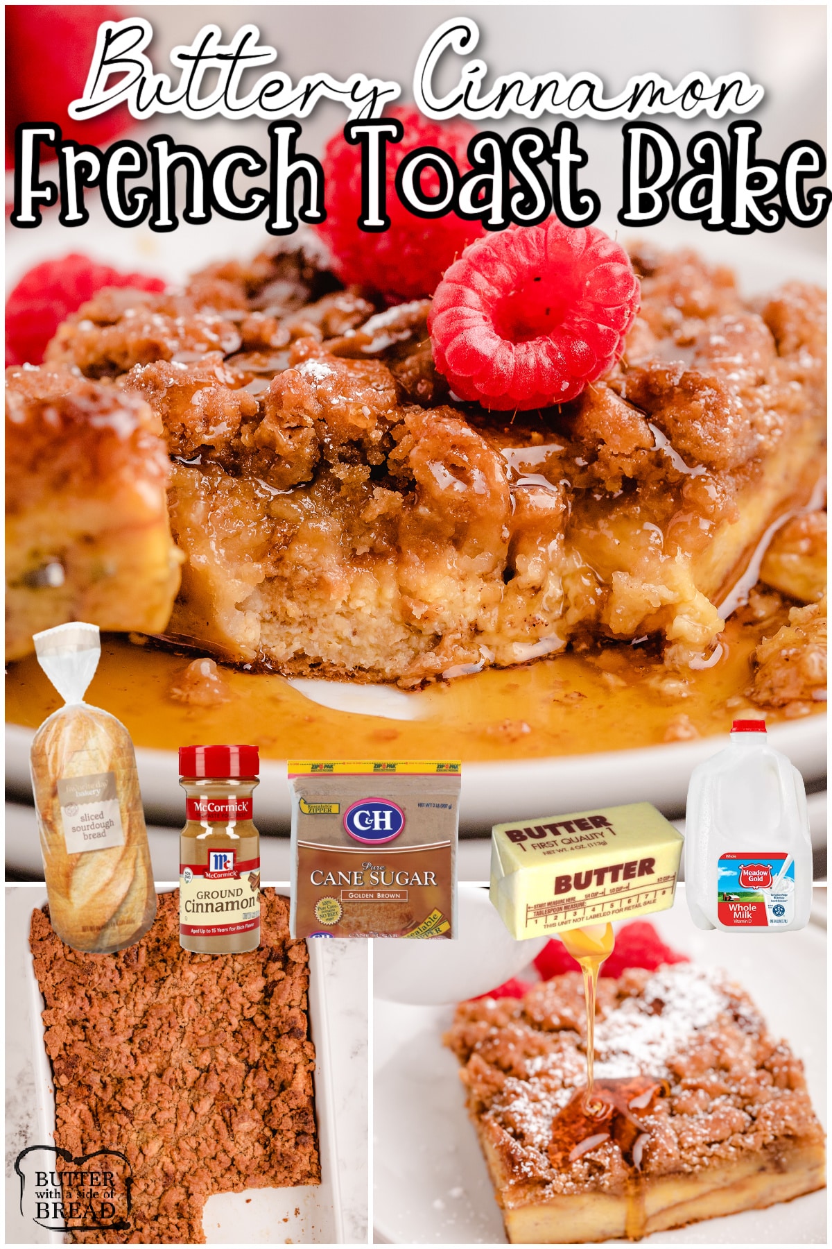 French Toast Bake made with soft bread, spiced with warm cinnamon & brown sugar. Breakfast cinnamon french toast bake is made the night before, then baked & served with berries the next day!