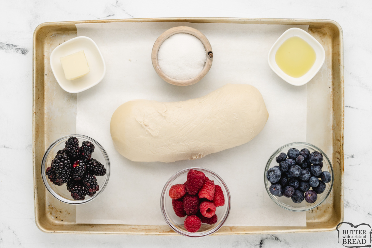 Ingredients in Triple Berry Focaccia. 