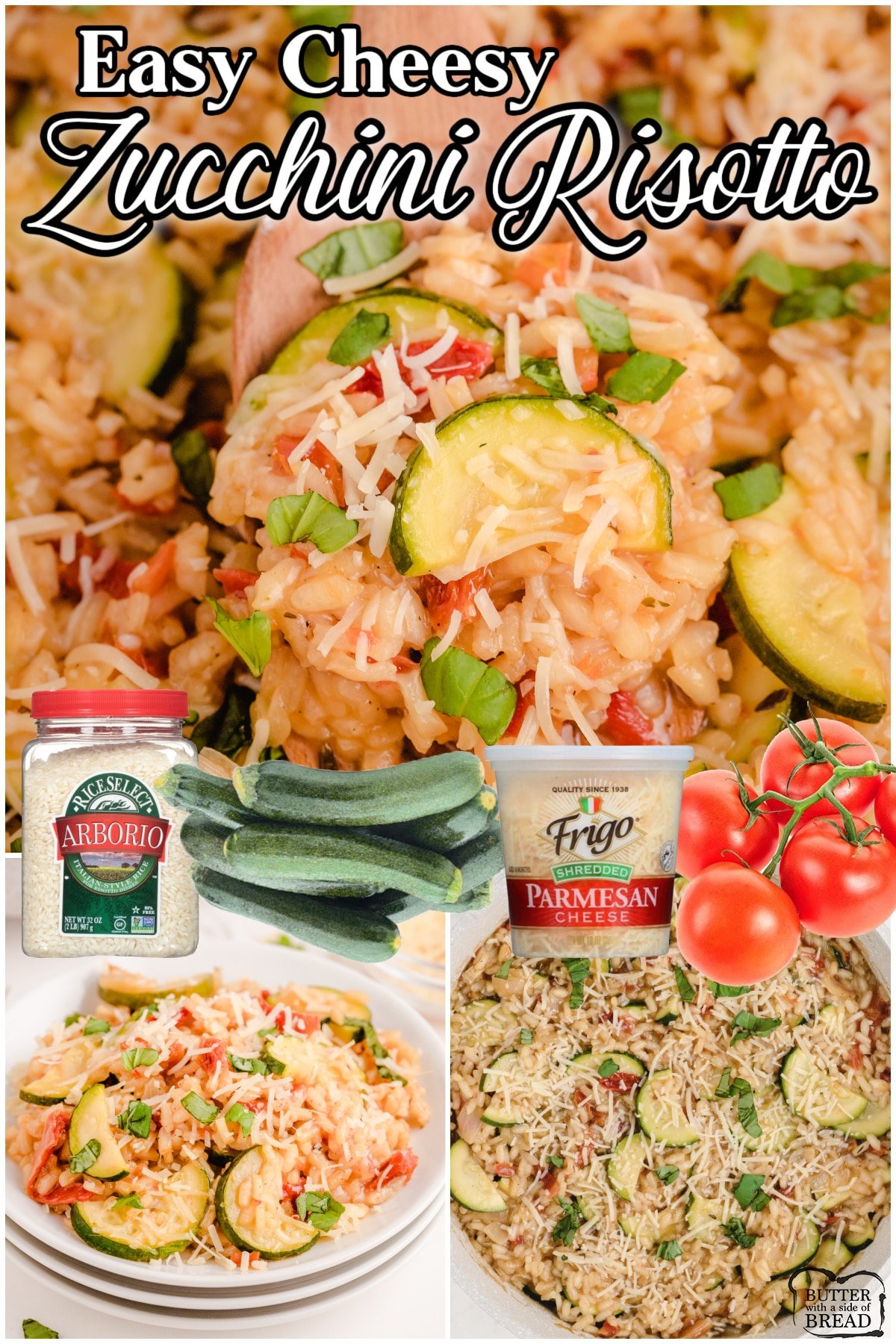 Zucchini risotto is simple, comforting dish made with rice, fresh vegetables, cheese & savory herbs.  Perfect zucchini side dish or main dish that both hearty & healthy, with tons of flavor!
