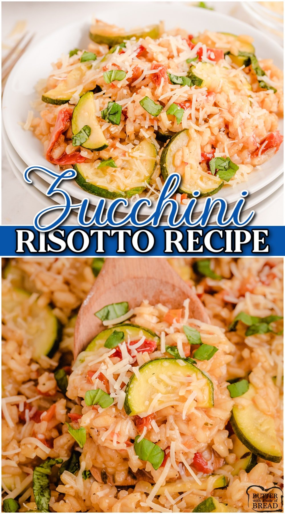 Zucchini risotto is simple, comforting dish made with rice, fresh vegetables, cheese & savory herbs. Perfect zucchini side dish or main dish that both hearty & healthy, with tons of flavor!