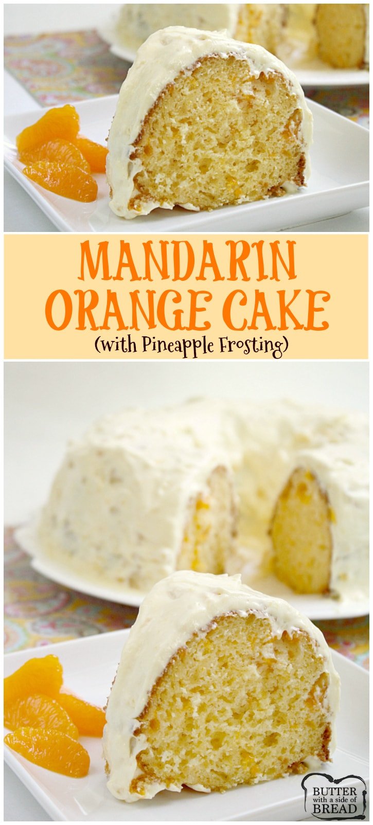 Mandarin Orange Cake with Pineapple Frosting is so light and refreshing and is the perfect cake for summer (or any other time too)! 