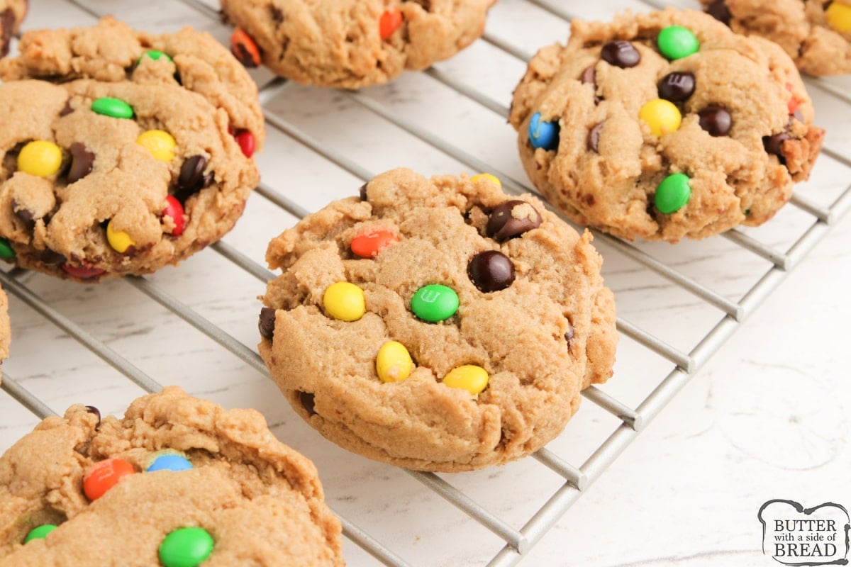 Peanut Butter cookies with oats and M&Ms