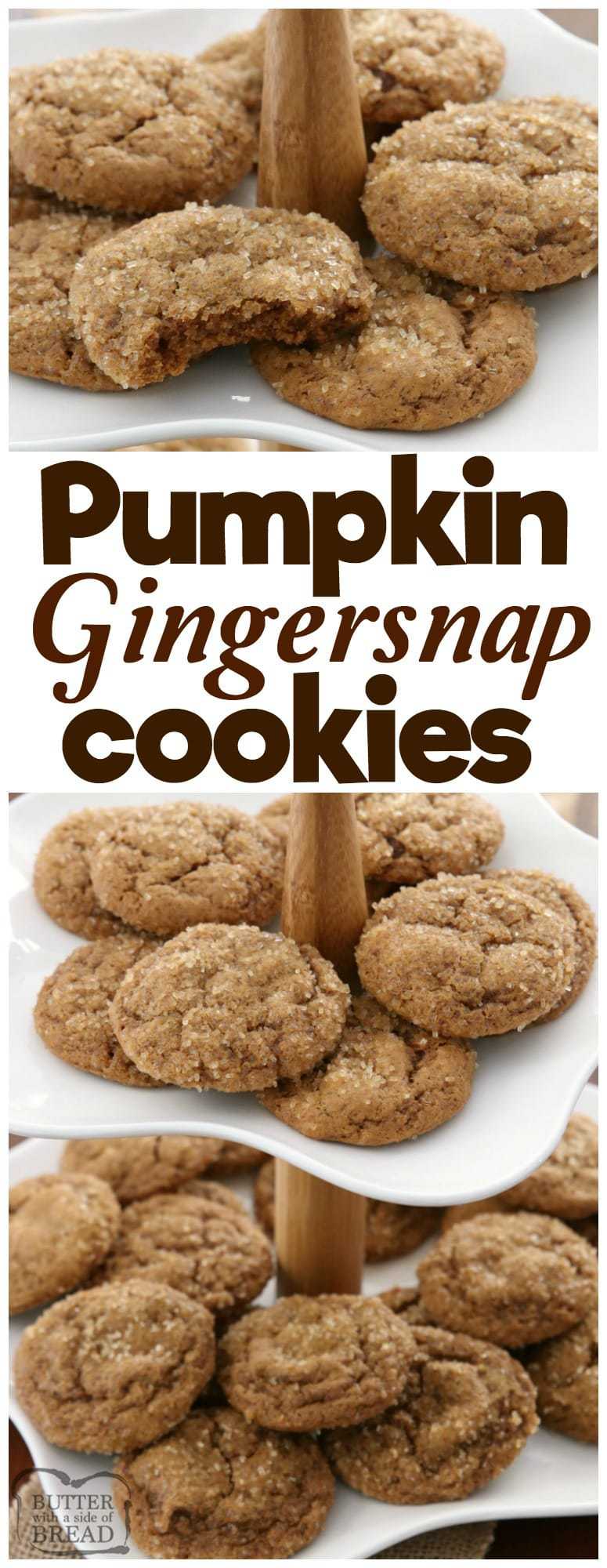 Pumpkin Gingersnap Cookies are soft, perfectly spiced gingersnap cookies made with pumpkin! Classic cookie recipe with a twist perfect for holiday baking. Perfect #gingersnap #cookie #recipe for the #holidays from Butter With A Side of Bread #baking #