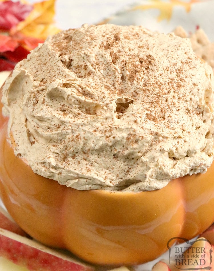 Pumpkin Pie Dip is perfect for dipping apples and graham crackers and is made in just a few minutes with only five simple ingredients! This easy pumpkin dip is made with an entire can of pumpkin for tons of pumpkin flavor.