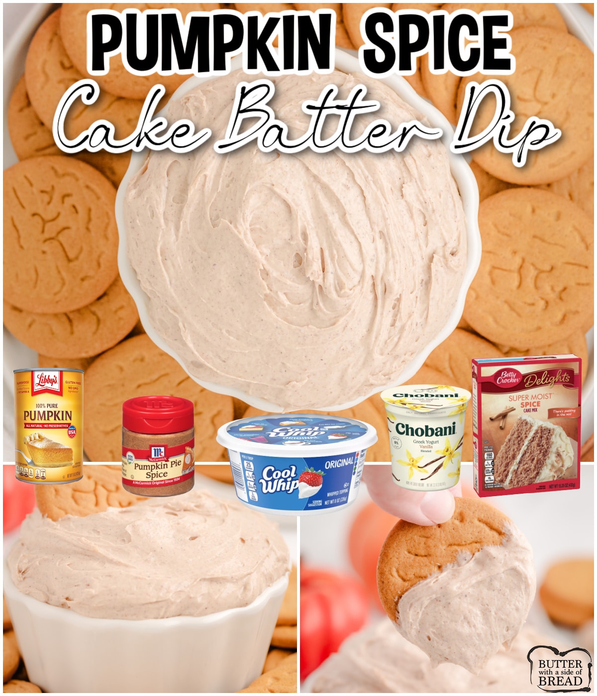Pumpkin Spice Cake Batter Dip is a smooth & creamy dip with delightful Fall spices, perfect for dipping apples, gingersnaps, or anything else you'd like! 