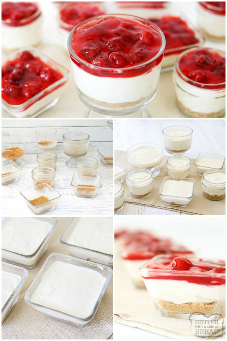 how to make no-bake mini white chocolate cherry individual cheesecakes